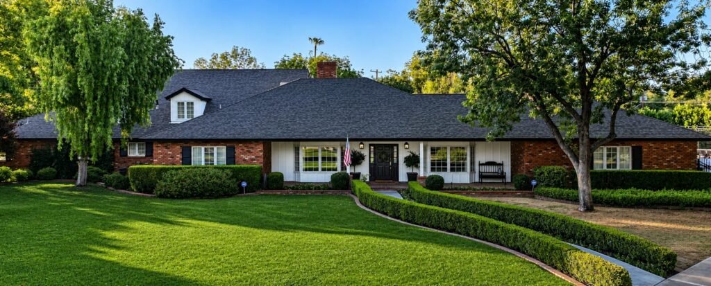 Classic North Central Phoenix ranch home after a full exterior repaint in white with black trim